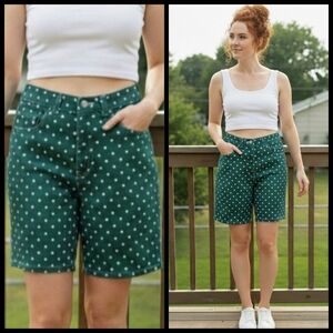 Vtg 90s Sostanza grn white polka dot denim high waist denim jean shorts 6 NWOT